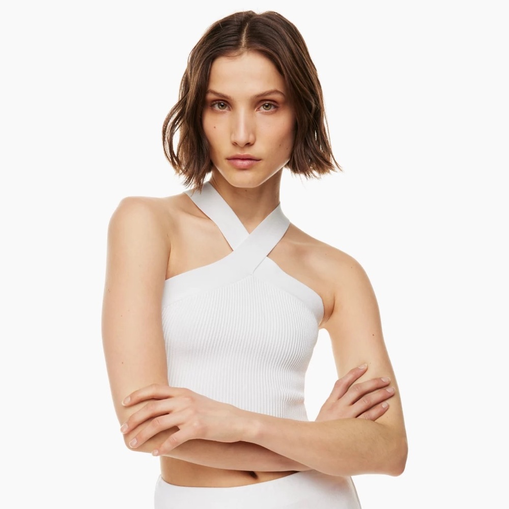 Aritzia Sculpt Knit Criss Cross Cropped Tank in White Small